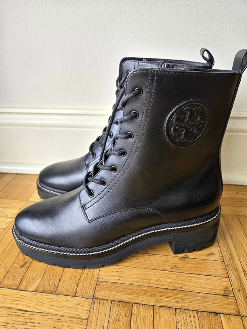 Brand New Never Been Worn Tory Burch Miller 50mm Lug Sole Combat Boots Black
